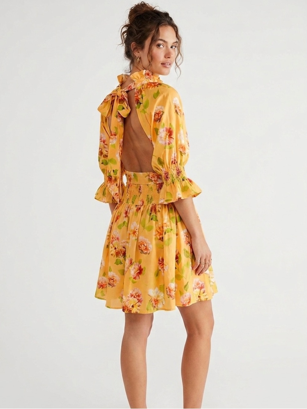 Floral Tie-Back Spring Summer Mini Dress Wedding Guest Party